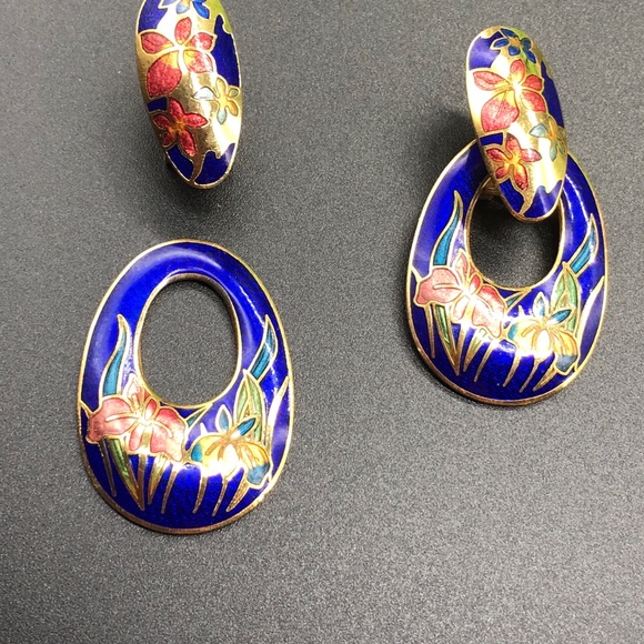 Cloisonné 2 for1 earrings pierced vintage earrings - Picture 4 of 6